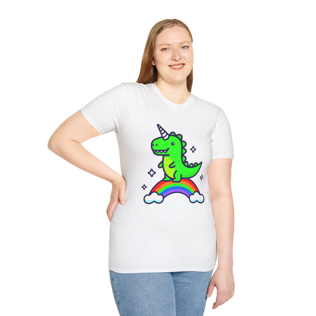 Dino Unicorn on Rainbow Unisex Softstyle T-Shirt