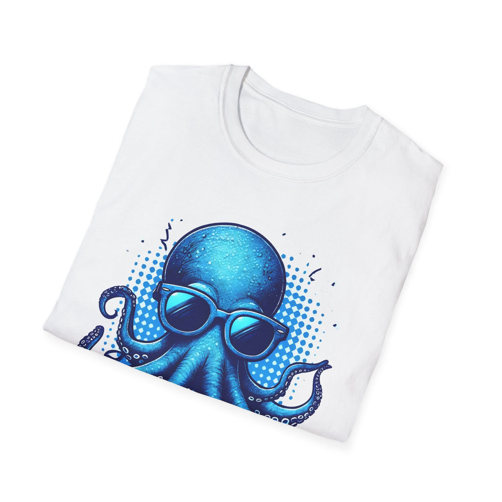 Blue Octopus With Glasses Unisex Softstyle T-Shirt