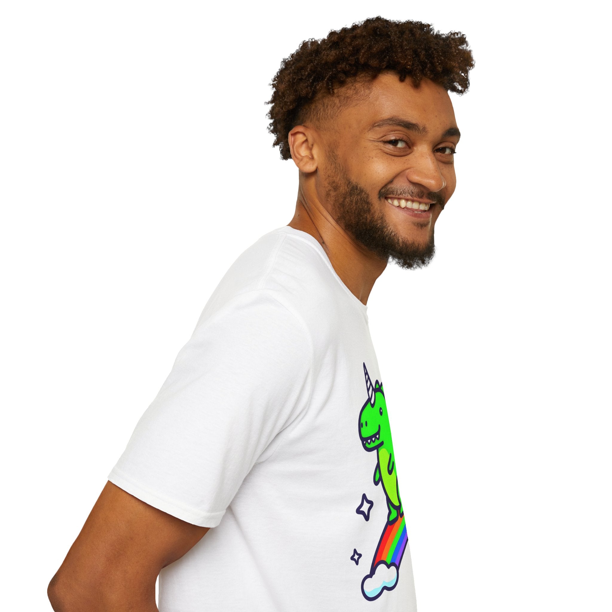 Dino Unicorn on Rainbow Unisex Softstyle T-Shirt
