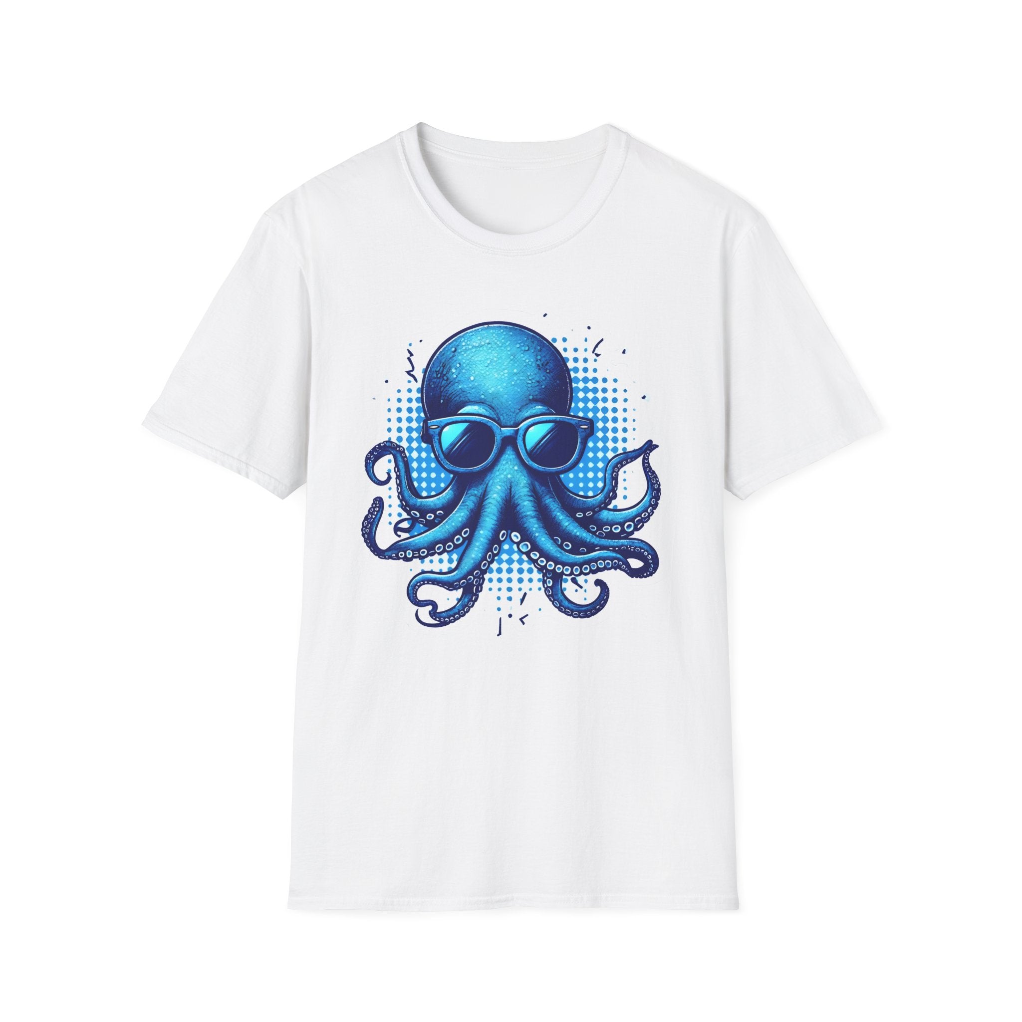Blue Octopus With Glasses Unisex Softstyle T-Shirt