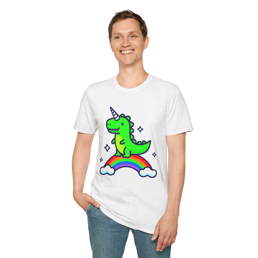 Dino Unicorn on Rainbow Unisex Softstyle T-Shirt